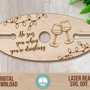 Christmas Wine Caddy SVG Laser Cut File, Christmas Wine Butler SVG, Glowforge Cut File, Wine Holder Cut File