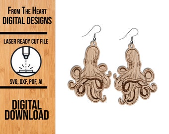 Octopus Earring Laser Cut SVG File: Glowforge Ready (Digital Download)