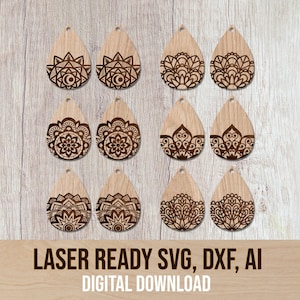 Mandala Earring Laser Cut SVG File, Glowforge Earring Cut File