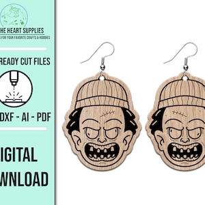 Zombie Face Earring SVG Template, SVG Cut File, Zombie Earring Cut File, Glowforge Laser File, Laser Cut File, Laser SVG File, Halloween