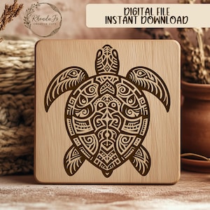 Turtle SVG Laser Engraving File, Tribal Sea Turtle Design, Intricate Turtle Pattern, Vector Cut File, Wood Engraving, Cricut Silhouette