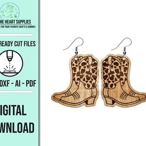 Pendientes de bota de vaquero SVG, pendientes occidentales SVG, láser Glowforge SVG, archivo de corte láser, archivo láser de pendiente, pendientes Glowforge