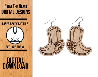 Örhängen med rosa cowboystövlar SVG: Laserskuren fil (digital nedladdning)