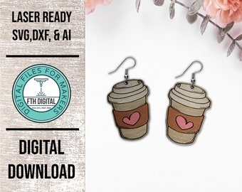 Coffee Cup Earring Laser Cut File: SVG, AI, DXF (Digital Download)