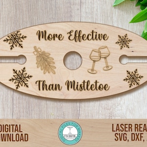 Mistletoe Wine Caddy SVG Laser Cut File, Christmas Mistletoe Wine Butler SVG, Glowforge Cut File, Wine Holder Cut File