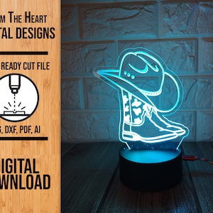 Cowboy Boot Edge Lit Acrylic Night Light SVG Laser Cut File, Glowforge Light File, Night Light SVG, Cowboy Boot Light, LED Light