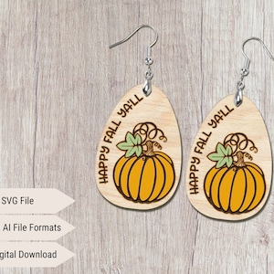 Fichier de boucle d&#39;oreille découpé au laser citrouille Happy Fall, boucles d&#39;oreilles Halloween SVG, fichier SVG laser