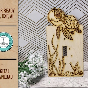 Capa de interruptor de luz de tartaruga marinha fofa SVG, arquivos Glowforge, arquivos cortados a laser, arquivos prontos para laser