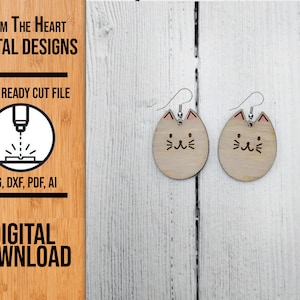 Cute Round Cat Earring Laser Cut SVG File, Cute Round Cat Glowforge Earring Cut File, Laser Cut SVG