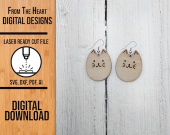 Cute Round Cat Earring Laser Cut SVG File, Cute Round Cat Glowforge Earring Cut File, Laser Cut SVG