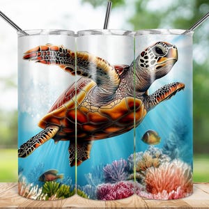 Sea Turtle 20oz Sublimation Tumbler Wrap, Ocean Coral Reef Turtle 20oz Tumbler Wrap, Sea Life Turtle Tumbler Wrap, Marine Turtle Wrap