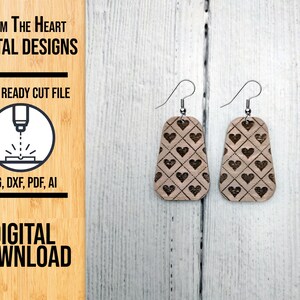 Quilted Heart Valentines Earring Laser Cut SVG File, Quilted Heart Valentines Glowforge Earring Cut File, Laser Cut SVG, Laser Cut File