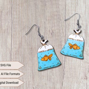 Laser Cut Earring File Goldfish Bag SVG Earrings Digital Download DIY Jewelry Making Craft Template