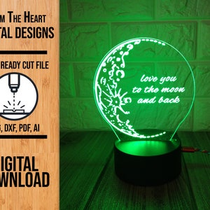 Sichel Mond Rand beleuchtet Acryl Nachtlicht SVG Laser geschnitten Datei, Glowforge Light Datei, Nachtlicht SVG, Nachtlicht Digital Cut File
