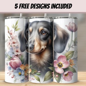 Cute Dog Floral 20oz Tumbler Wrap, Dachshund Design Cup, Pet Lover Gift, Artistic Flower Print, Unique Dog Tumbler, Gift for Her