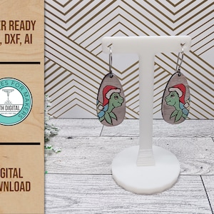 Meeresschildkröte mit Weihnachtsmütze Ohrring Laser geschnitten SVG-Datei, Meeresschildkröte mit Weihnachtsmütze Glowforge Ohrring Schnittdatei, Laserschnitt SVG