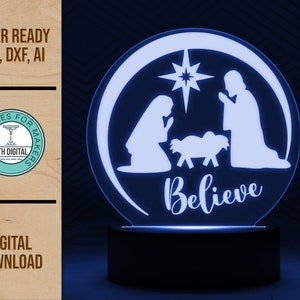 Christmas Nativity Edge Lit Acrylic Night Light SVG Laser Cut File, Glowforge Light File, Night Light SVG, Christmas Nativity Night Light