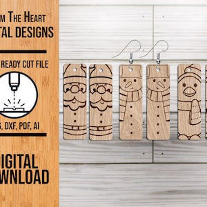 Rectangle Christmas Earring SVG Laser Cut File, Santa, Snowman, Penguin Glowforge Earrings, Laser Cut File, SVG Cut File