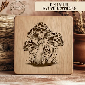 File SVG di teschio e fungo per incisione laser, arte gotica, umorismo nero, design di teschio di funghi, arte del tatuaggio, file di taglio laser