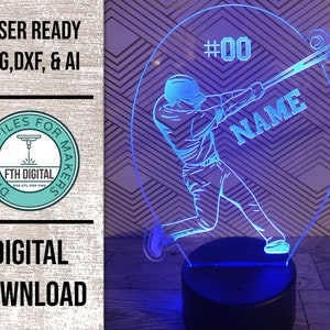 Customizable Baseball Edge Lit Acrylic Night Light SVG Laser Cut File, Glowforge Light File, Night Light SVG, Night Light Digital Cut File