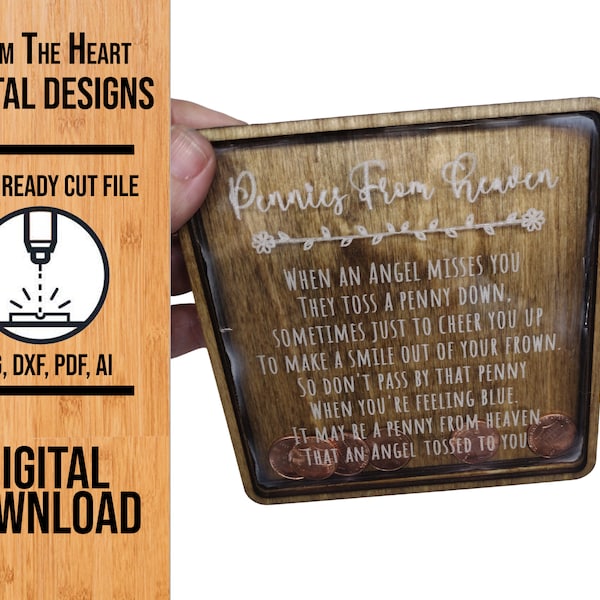 Pennies From Heaven SVG Laser Cut File / Penny Bank SVG / Glowforge Cut File / Find A Penny Cut File / Digital SVG / Laser Cut File