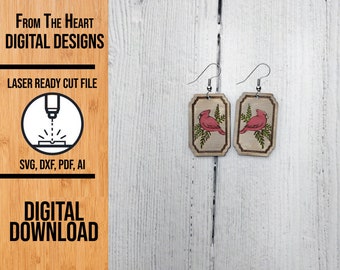 Cardinal Earring Glowforge SVG Laser Cut File, Cardinal Glowforge Earrings, Laser Cut File, Laser Cut Earring File