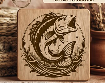 Bass Fish SVG, Laser Engraving File, Fisherman Gift, Vector Cut File, Bass Fishing SVG, Angler SVG, Cricut, Silhouette, Instant Download
