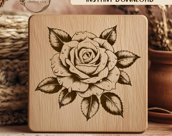 Roos SVG, lasergravure bestand, bloemgravure, bloemen SVG, roos ontwerp, vector gesneden bestand, houtgravure, Cricut, silhouet