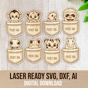 File SVG con taglio laser token abbraccio tascabile animale della giungla, file di taglio Glowforge token abbraccio tascabile animale, taglio laser SVG