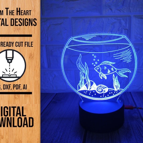 Fish Bowl Edge Lit Acrylic Light SVG Laser Cut File, Glowforge Light File, Night Light SVG, Fish Bowl Night Light, LED Light