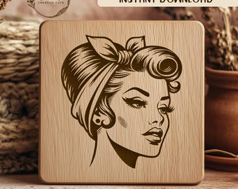 Retro Woman SVG Laser Engraving File, 1950s Girl Silhouette, Bandana Hair Design, Pinup Style Vector, Laser Cut File, Engrave Template