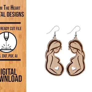 Boucle d'oreille silhouette de femme enceinte fichier SVG découpé au laser, fichier de coupe boucle d'oreille Glowforge