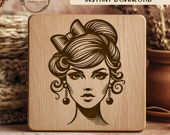 Retro Lady SVG Laser Engraving File, Woman Portrait File, 1950s Glamour SVG, Female Silhouette Art, Laser Cut File, Cricut Ready Design