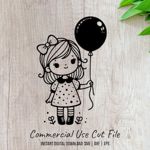 Cute Girl with Balloon Cartoon Illustration SVG Design