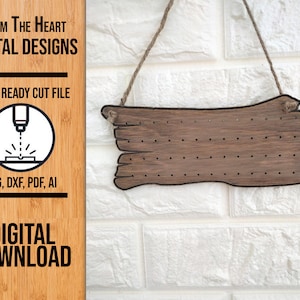 Percha de madera rústica para pendientes, archivo SVG cortado con láser para Glowforge, soporte para pendientes con forma de tablón de madera, expositores de joyas para pendientes