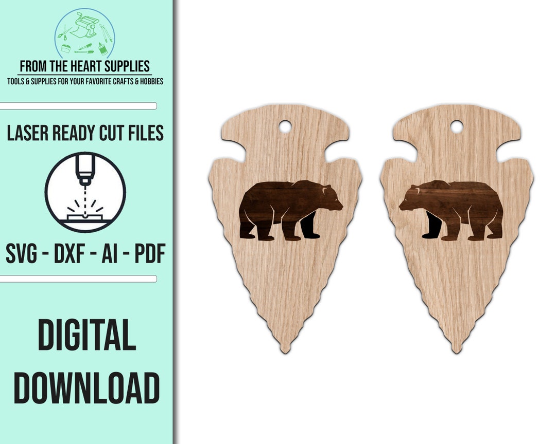 Bear Arrowhead Earring Template SVG Cut File Earring Cut File Glowforge ...
