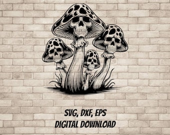 Spooky Skull Mushrooms Artistic SVG Design Element