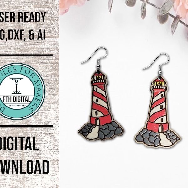 Nautical Lighthouse Earring Laser Cut SVG File, Nautical Lighthouse Glowforge Earring Cut File, Laser Cut SVG