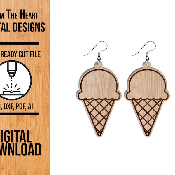 Ice Cream Cone Earring Laser Cut SVG File, Glowforge Earring Cut File