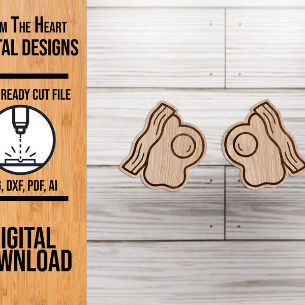 Bacon & Egg Stud Earring SVG Laser Cut File, Bacon and Egg Stud Earring Glowforge Earrings, Laser Cut File, SVG Cut File