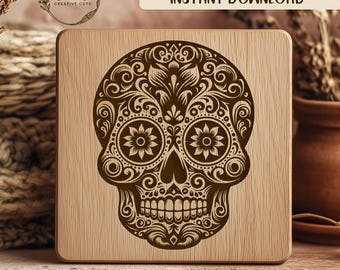 Arquivo SVG de caveira mexicana para gravação a laser, Dia de los Muertos, design intrincado, caveira floral, arte mexicana de caveira, arquivo para corte a laser