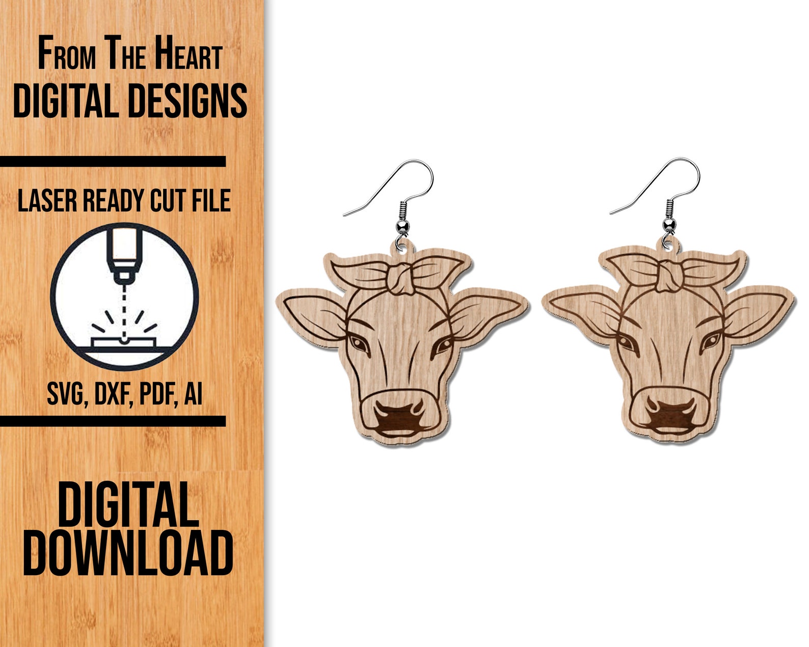 Cow Head Earrings SVG Bandana Cow Earrings SVG Etsy