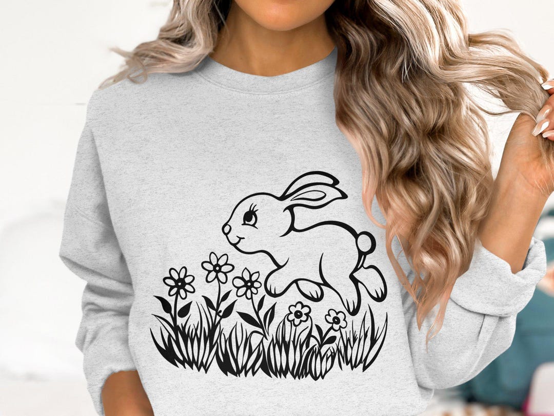 Cute Bunny SVG File, Floral Grass Rabbit Clipart, Spring Easter Cut ...