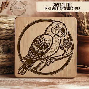 Parrot SVG Laser Engraving File, Bird Engraving Design, Detailed Macaw Vector Cut File, Cricut Ready Design, Digital Download File