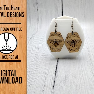 Lasergesneden bestand honingbijoorbel: SVG, Glowforge (digitale download)