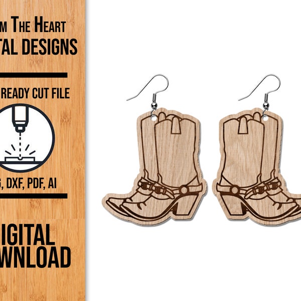 Cowboy Boot Earrings SVG, Boots Earrings SVG, Glowforge Laser SVG, Laser Cut File, Laser Earring File, Glowforge Earrings, Laser File