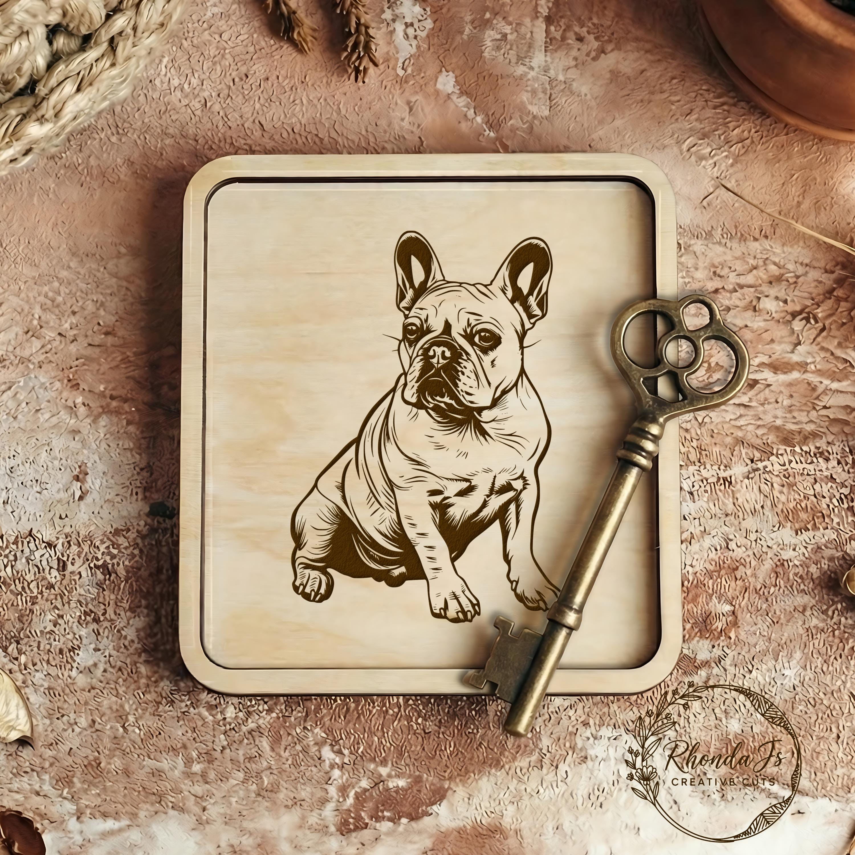 フレンチブルドッグSVGレーザー彫刻ファイル、犬のベクターカット