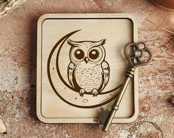 月の上のフクロウ SVG ファイル（レーザー彫刻、天体アート、DIY