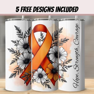 Leukemia Awareness Tumbler Wrap: Floral Orange Ribbon (20oz PNG)