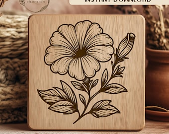 Petunia Flower SVG Laser Engraving File, Floral Outline Vector, Engraving Pattern, Wood Cutting Design, Laser Cut Template Download